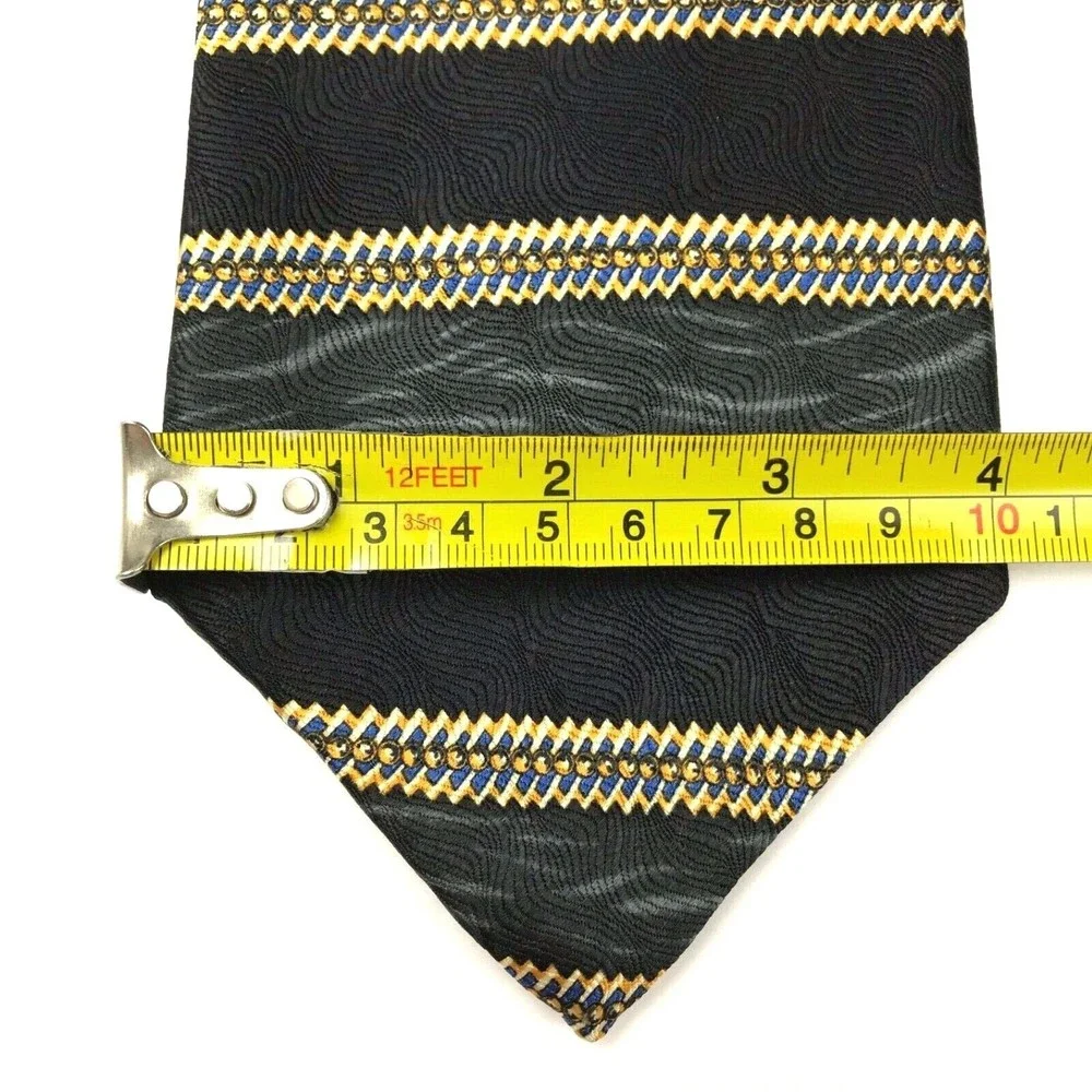 Metropolitan Museum Of Art Black Gray Blue Yellow Abstract Striped Silk Necktie